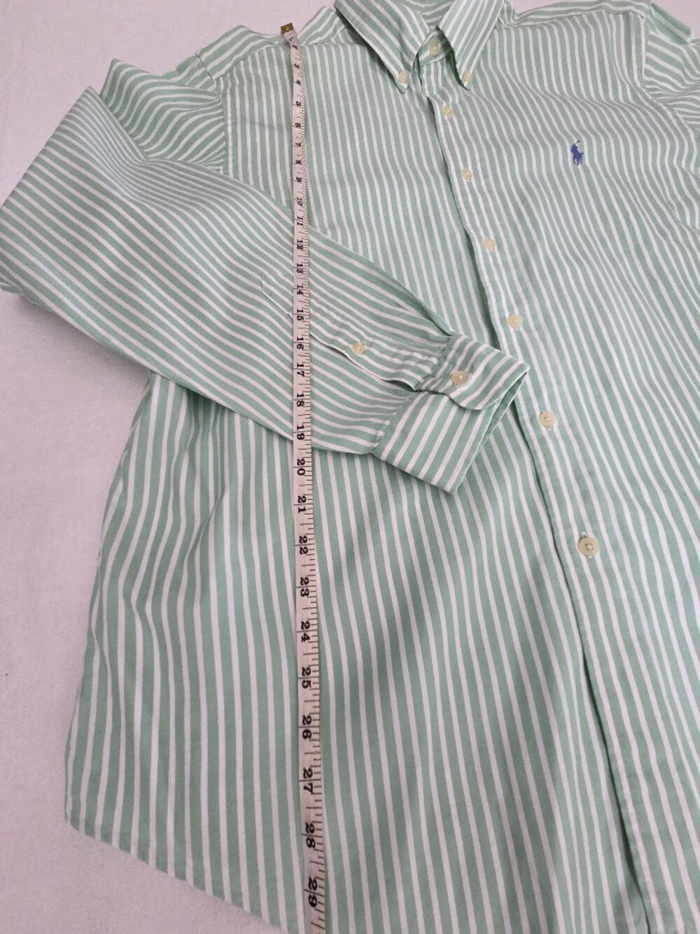 Ralph Lauren Golf  Men's Green and White Striped Long sleeved button down.